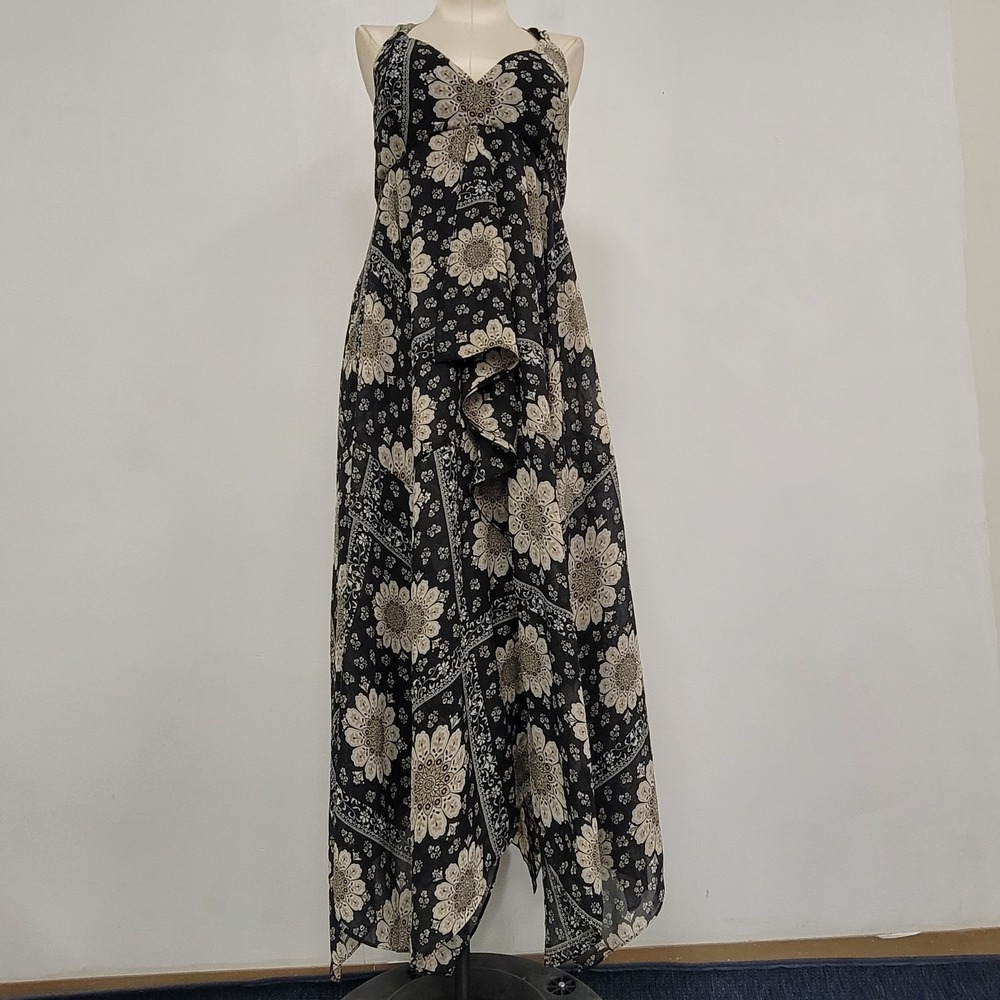 Dress Barn Womens Y2K Ruffled Asymmetric Babydoll Dress Size 10 Black Sunflower
